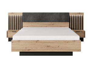 Miniaturka 4 - Łóżko z drewnianym zagłówkiem i tapicerowanym panelem, nowoczesny styl