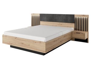 Miniaturka 5 - Łóżko z drewnianym zagłówkiem i czarną podstawą, nowoczesny design