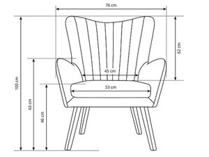 Miniaturka 13 - Schemat fotela tapicerowanego z ozdobnym pikowaniem, wymiary techniczne