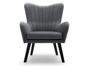 Miniaturka 5 - Szary fotel tapicerowany z pionowym pikowaniem, styl retro