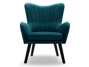 Miniaturka 1 - Turkusowy fotel tapicerowany z pionowym pikowaniem, styl retro