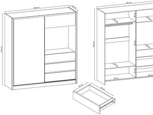 Miniaturka 6 - Rysunek techniczny nowoczesnej szafy z lustrzanymi drzwiami i szufladami