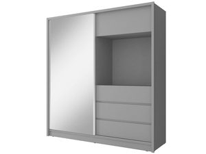 Miniaturka 4 - Szara szafa z lustrzanymi drzwiami i szufladami, styl minimalistyczny