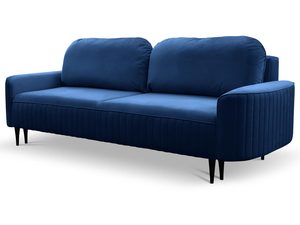Miniaturka 15 - Niebieska sofa welurowa do salonu z ozdobnym przeszyciem