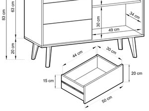 Miniaturka 5 - Rysunek techniczny komody z szufladami i półkami