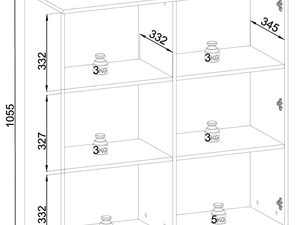 Miniaturka 8 - Projekt techniczny witryny z układem sześciu półek i wysokościami wnętrza