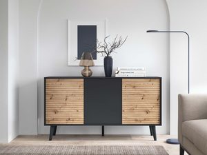 Miniaturka 3 - Nowoczesna komoda z drewnianymi frontami i czarnymi szufladami
