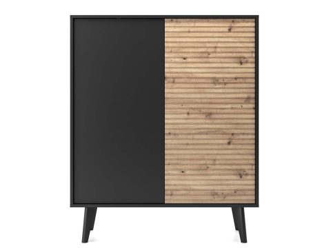 Komoda z drewnianymi frontami i czarną obudową w stylu industrialnym