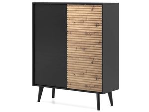 Miniaturka 1 - Nowoczesna komoda z czarnymi frontami i drewnianymi elementami