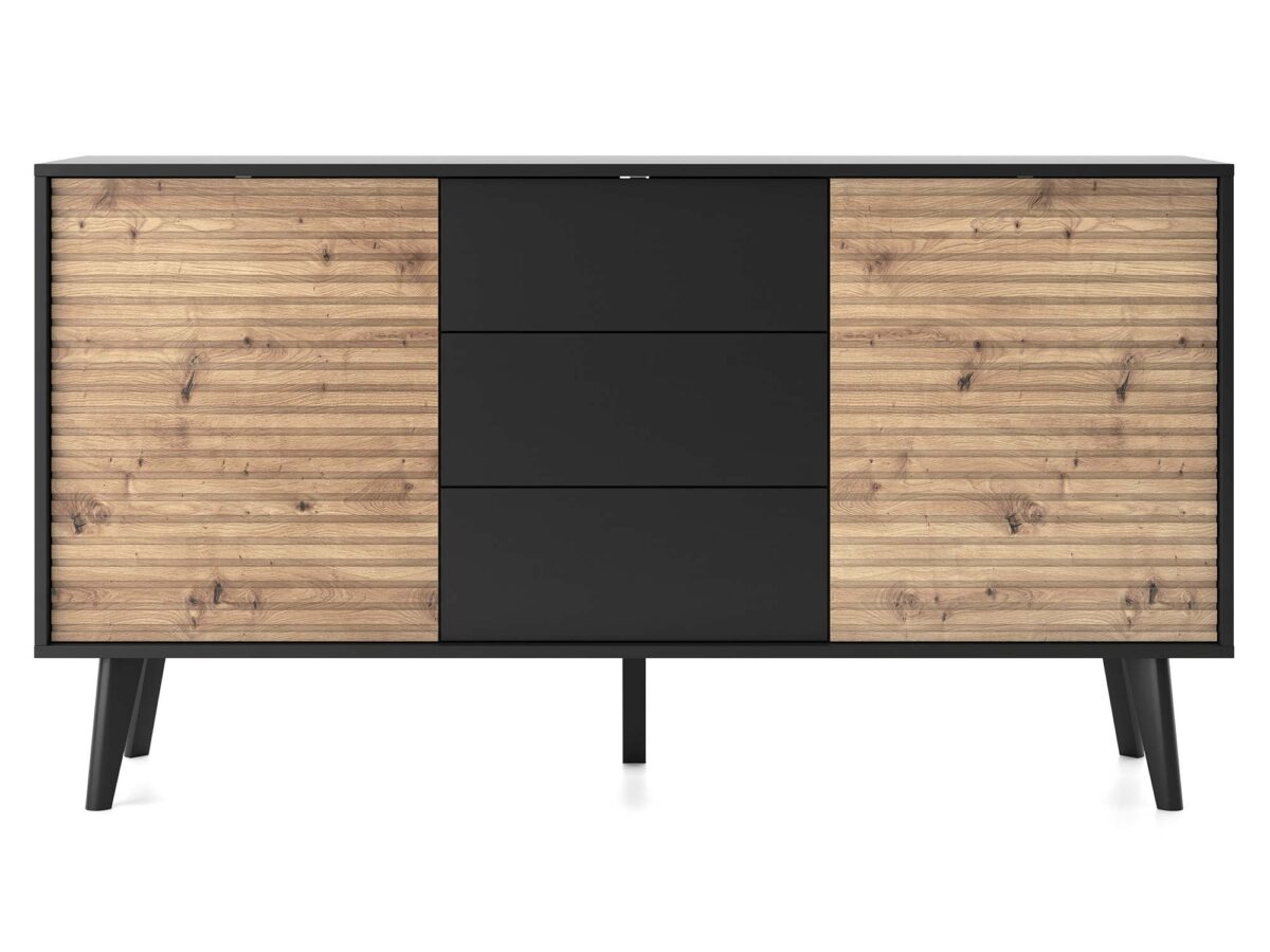 Stylowa Komoda Wierzba 154 cm Dąb Artisan i Czarny