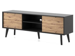 Miniaturka 1 - Szafka RTV z czarnymi frontami i drewnianymi drzwiami w stylu loftowym