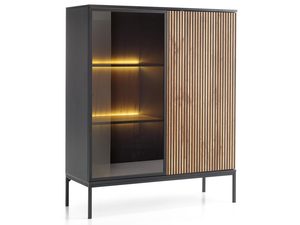 Miniaturka 1 - Komoda loftowa z przeszklonymi drzwiami i pionowymi listwami z litego dębu