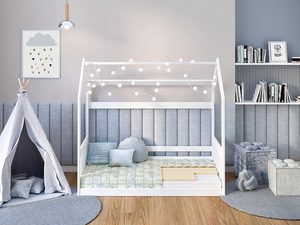 Miniaturka 1 - Białe łóżko domek z materacem w stylu skandynawskim dla dzieci