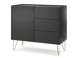 Miniaturka 1 - Komoda z trzema szufladami w kolorze czarnym i złotymi nogami
