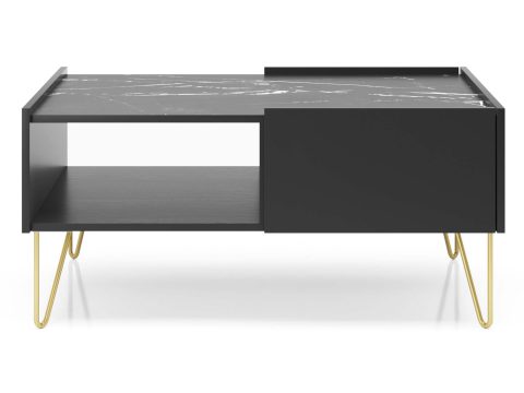Nowoczesny stolik kawowy czarny z matowym wykończeniem i złotymi detalami