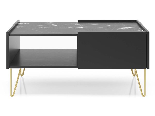 Nowoczesny stolik kawowy czarny z matowym wykończeniem i złotymi detalami