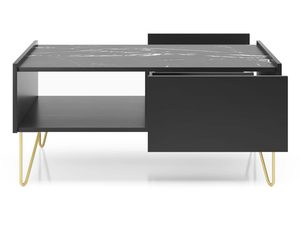 Miniaturka 1 - Marmurowy stolik kawowy czarny z otwartą półką i szufladą