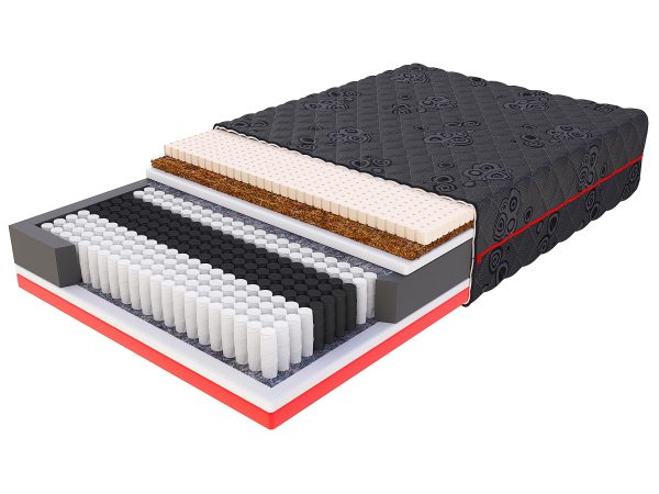 Materac ze sprężynami kieszeniowymi i czarnym pokrowcem typu premium