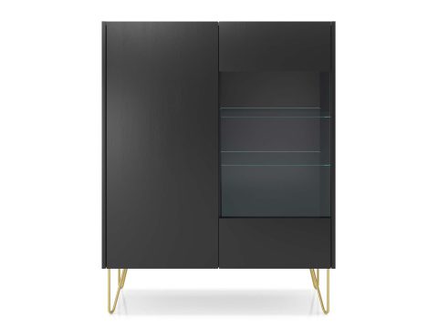 Nowoczesna witryna z czarnym korpusem i szklanymi półkami