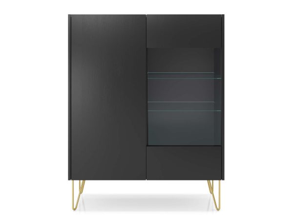 Nowoczesna witryna z czarnym korpusem i szklanymi półkami