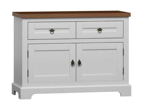 Biała komoda z szufladami i drzwiami, styl prowansalski