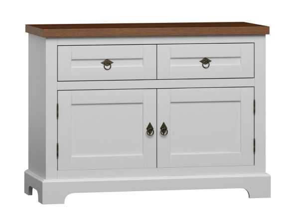 Biała komoda z szufladami i drzwiami, styl prowansalski