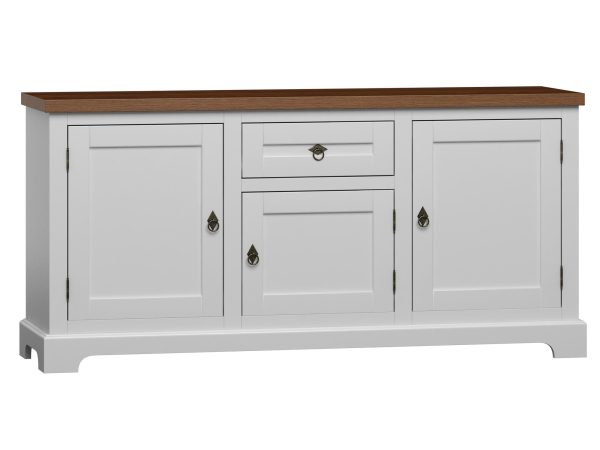 Biała komoda z szufladami i drzwiami, styl prowansalski