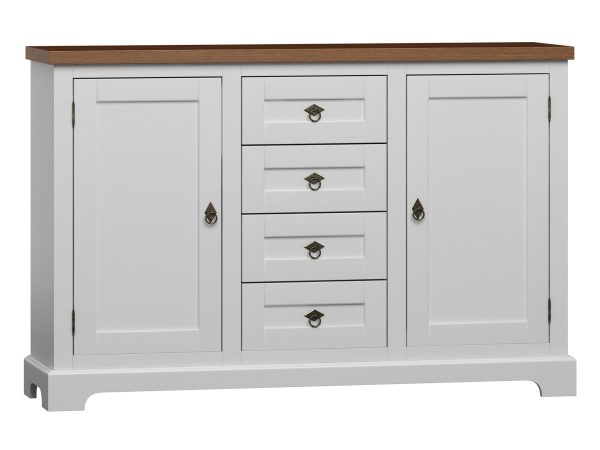 Biała komoda z szufladami i drzwiami, styl prowansalski