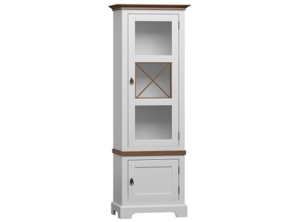 Wysoka biała witryna z przeszklonymi drzwiami, styl prowansalski