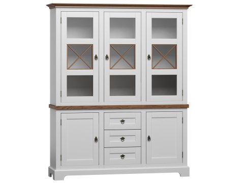 Wysoka biała witryna z przeszklonymi drzwiami, styl prowansalski