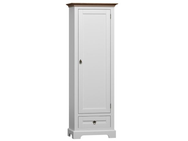 Wysoka biała szafa z drzwiami i szufladą