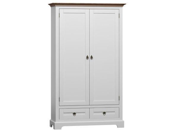 Biała szafa z drzwiami i szufladkami, styl prowansalski