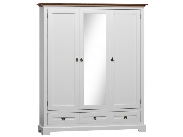 Wysoka biała szafa z przeszklonymi drzwiami, styl prowansalski