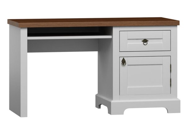 Białe biurko z elementem drewnianym nowoczesny styl