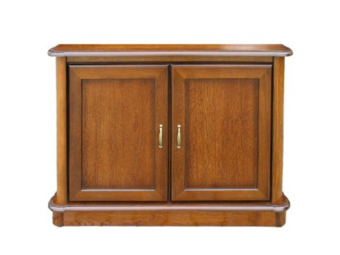 Klasyczna drewniana komoda z ozdobnymi uchwytami i szafkami