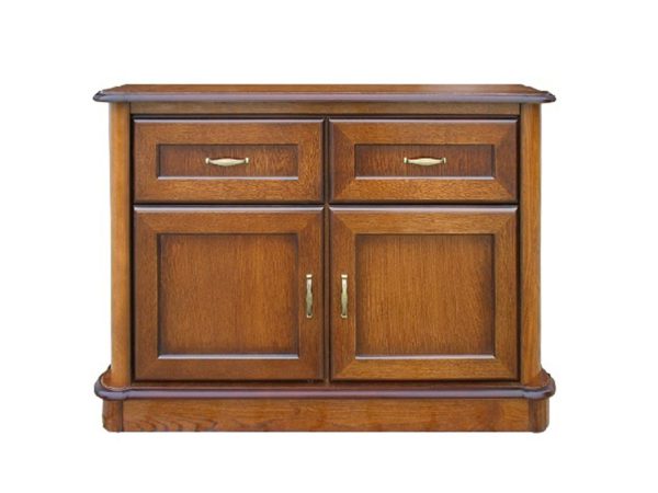 Drewniana komoda z dwiema szafkami i szufladami, styl klasyczny