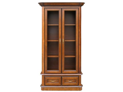 Drewniana witryna z przeszklonymi drzwiami, klasyczny design