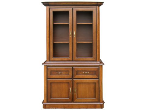 Drewniana witryna z przeszklonymi drzwiami, klasyczny design