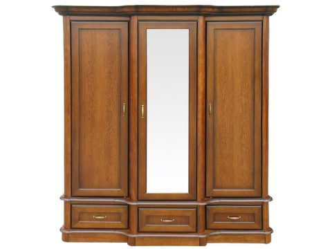 Wysoka drewniana szafa z lustrzanymi drzwiami, klasyczny design