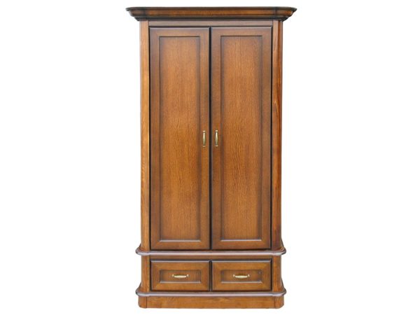 Wysoka drewniana szafa z pełnymi drzwiami, klasyczny design