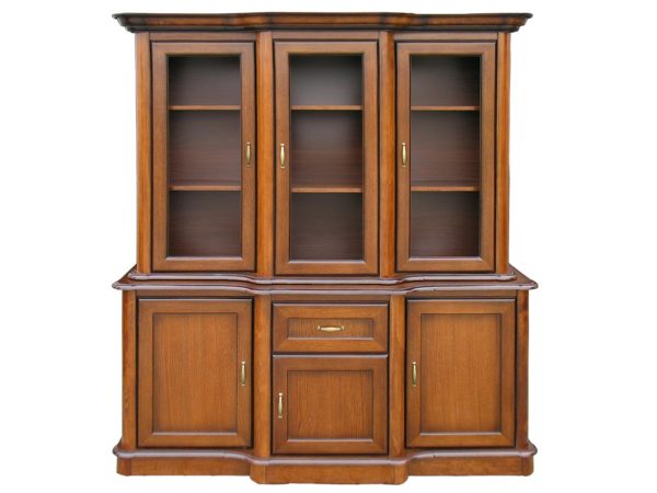 Drewniana witryna w stylu klasycznym z przeszklonymi drzwiami