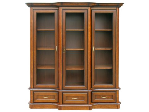 Drewniana witryna z przeszklonymi drzwiami, klasyczny design