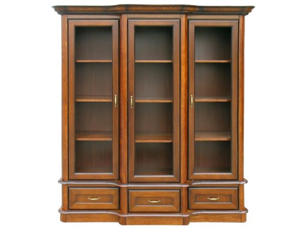 Drewniana witryna z przeszklonymi drzwiami, klasyczny design