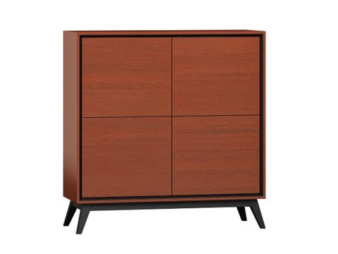 Drewniana komoda z czarnymi metalowymi nogami i minimalistycznym designem