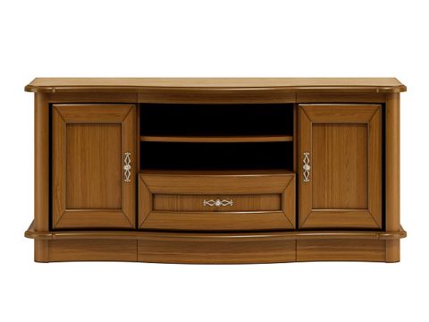 Drewniana szafka RTV z rzeźbionymi frontami