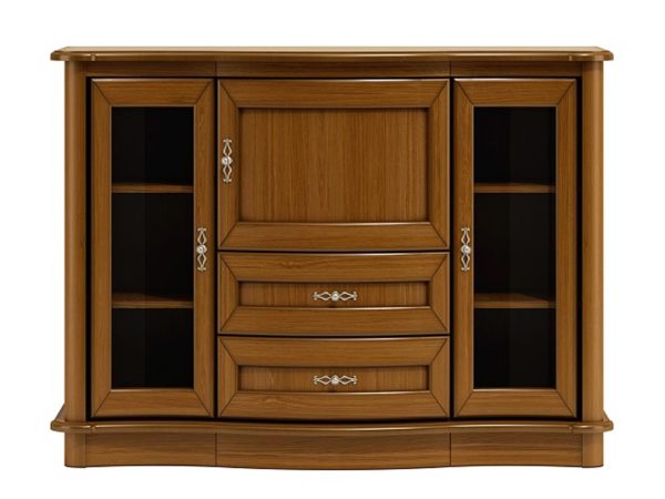 Klasyczna komoda z rzeźbionymi detalami, dekoracyjnymi uchwytami i wieloma szufladami do stylowego wnętrza