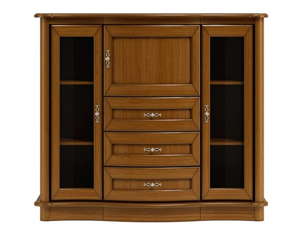 Klasyczna komoda z wieloma szufladami, rzeźbionymi detalami i dekoracyjnymi uchwytami do stylowego wnętrza