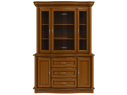 Klasyczna witryna z przeszklonymi drzwiami, rzeźbionymi detalami i dekoracyjnymi uchwytami do eleganckiego wnętrza