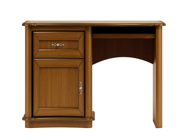 Klasyczne biurko z drewnianym blatem, rzeźbionymi detalami i eleganckim wykończeniem do gabinetu