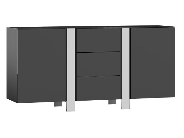 Nowoczesna komoda w grafitowym wykończeniu z metalowymi akcentami i prostym designem do eleganckiego wnętrza